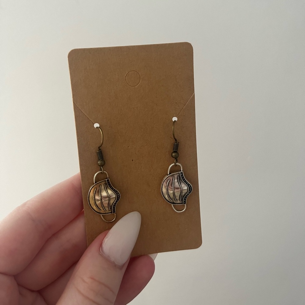 HOMEMADE Silver Mask Drop-Down Earrings.
